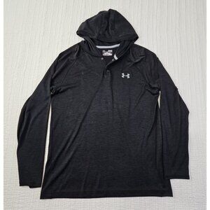 Under Armour Loose Heatgear Men's Size M Black Long Sleeve Hooded Pullover Shirt